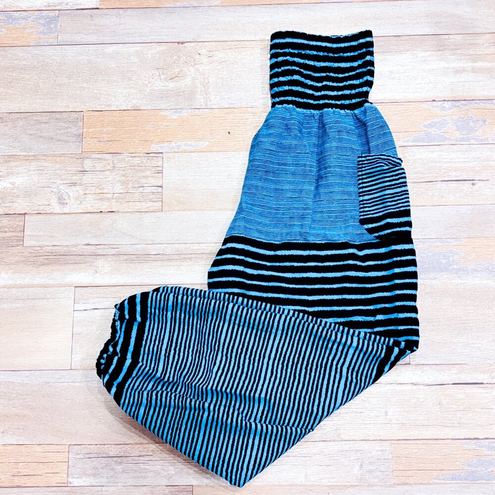 LOFBAZ Black & Blue Striped Harem Pants | Boho Lightweight Viscose | Large * - Picture 2 of 8